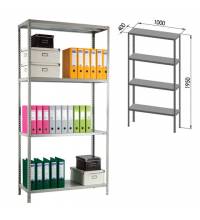 Стеллаж металлический ПРАКТИК "MS KD", сборная стойка, 1950х1000х400 мм, 4 полки, MS 200/100х40/4